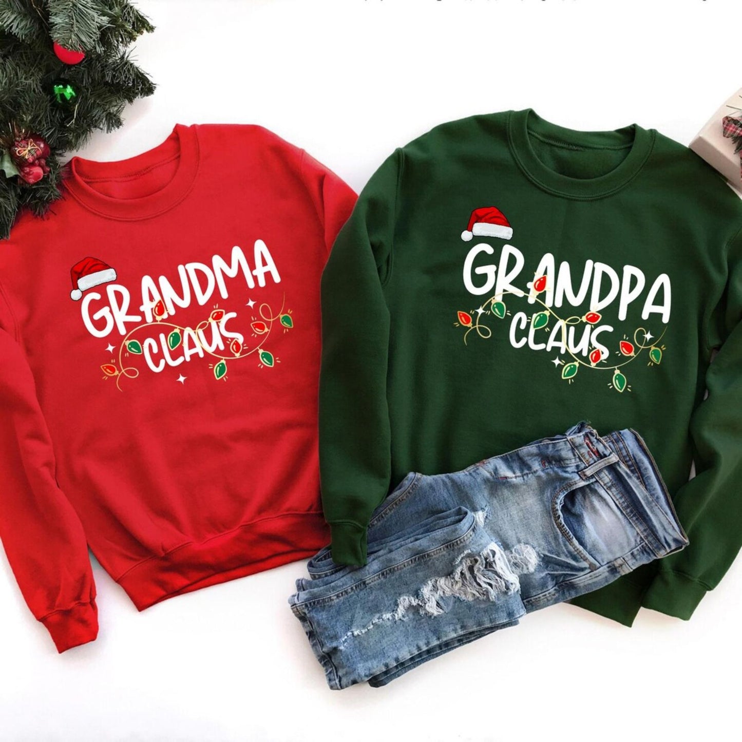 Grandma und Grandpa Claus Sweatshirts, Weihnachts-Pullover für Großeltern im Partnerlook