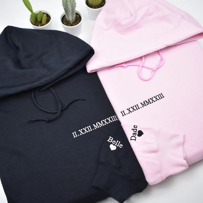 Benutzerdefinierte Bestickte Hoodies mit Römischen Ziffern, Geschenk für Paare