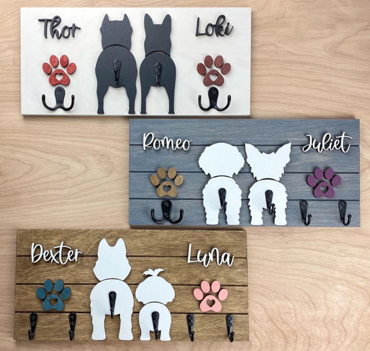 Personalisierter Shiplap-Hundeleinenhalter, Leinenhalter für zwei Hunde