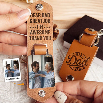 Lieber Papa großartige Arbeit, wir sind fantastisch - Personalisierter Leder Foto Schlüsselanhänger