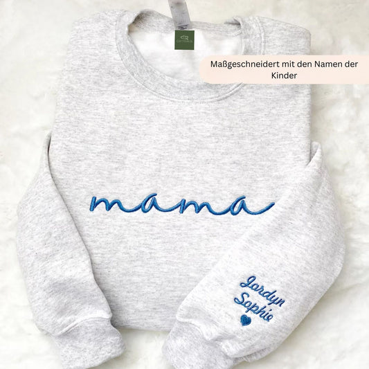 Mama Besticktes Sweatshirt mit Kindernamen, Individuelles Mama Geschenk