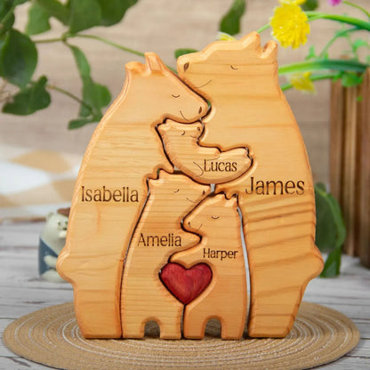 Individuell graviertes Holz-Bären-Familienpuzzle. Ideal für Jubiläen & als Heimdekoration