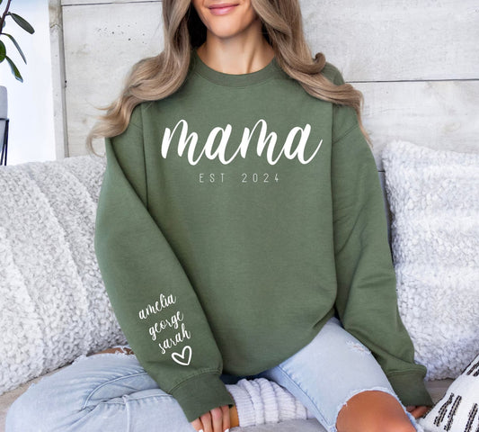 Personalisierter Mama Est Sweatshirt, Sweatshirt mit Namen auf dem Ärmel - Geschenk für Mama