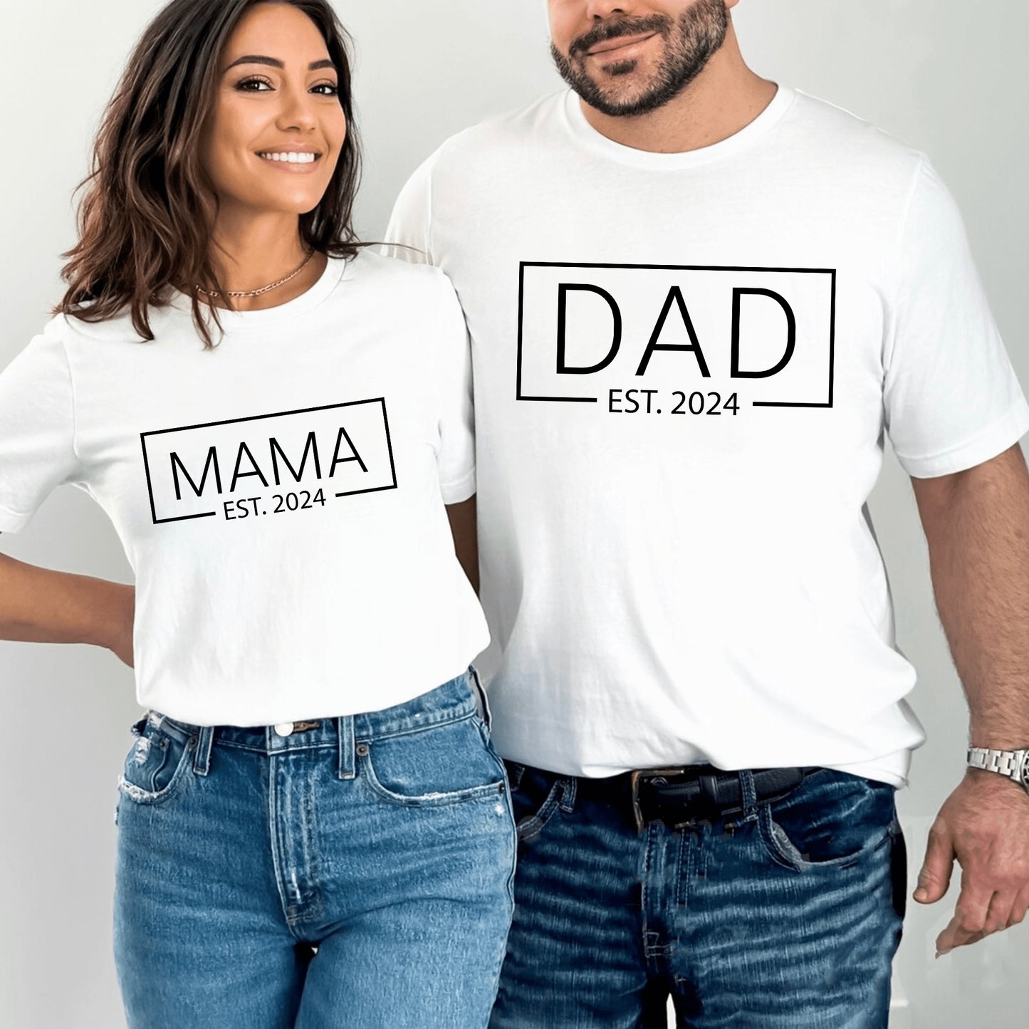 Benutzerdefinierte Papa EST. 2024 Shirt, Mama EST. 2024 Shirt, Familiengeschenk