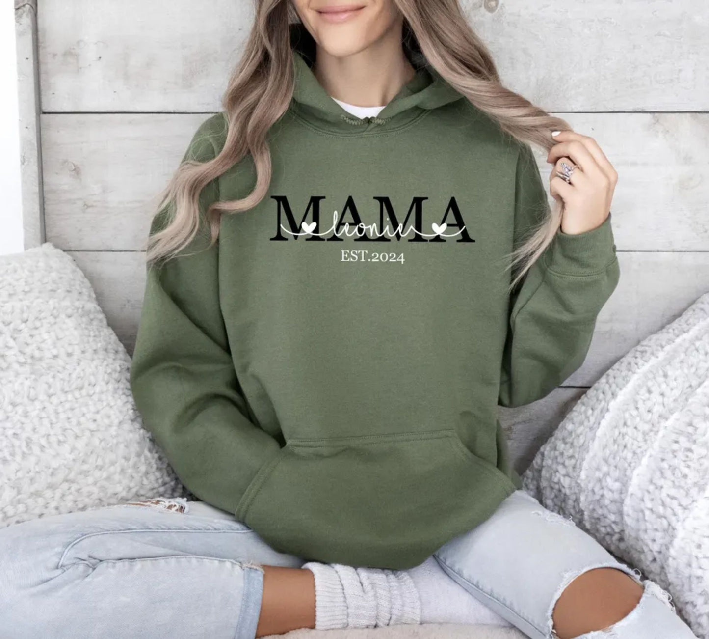 Personalisierter Mama-Hoodie Mit dem Namen und Geburtsjahr Ihres Kindes