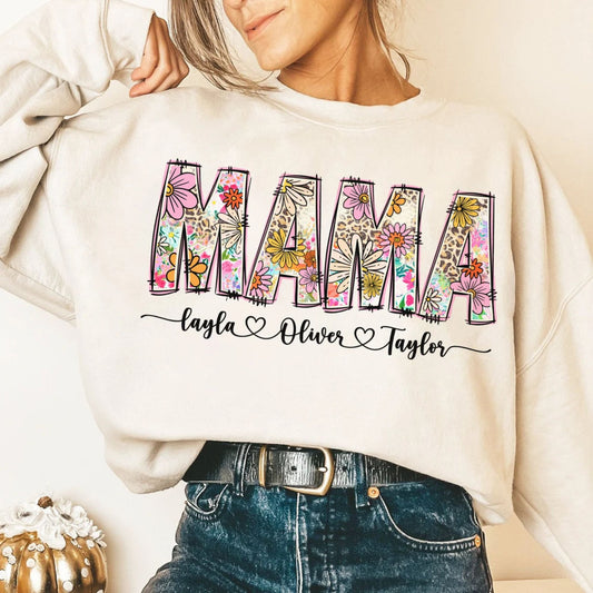 Mama Flower Sweatshirt with Kids Names, Mama Flower Shirt