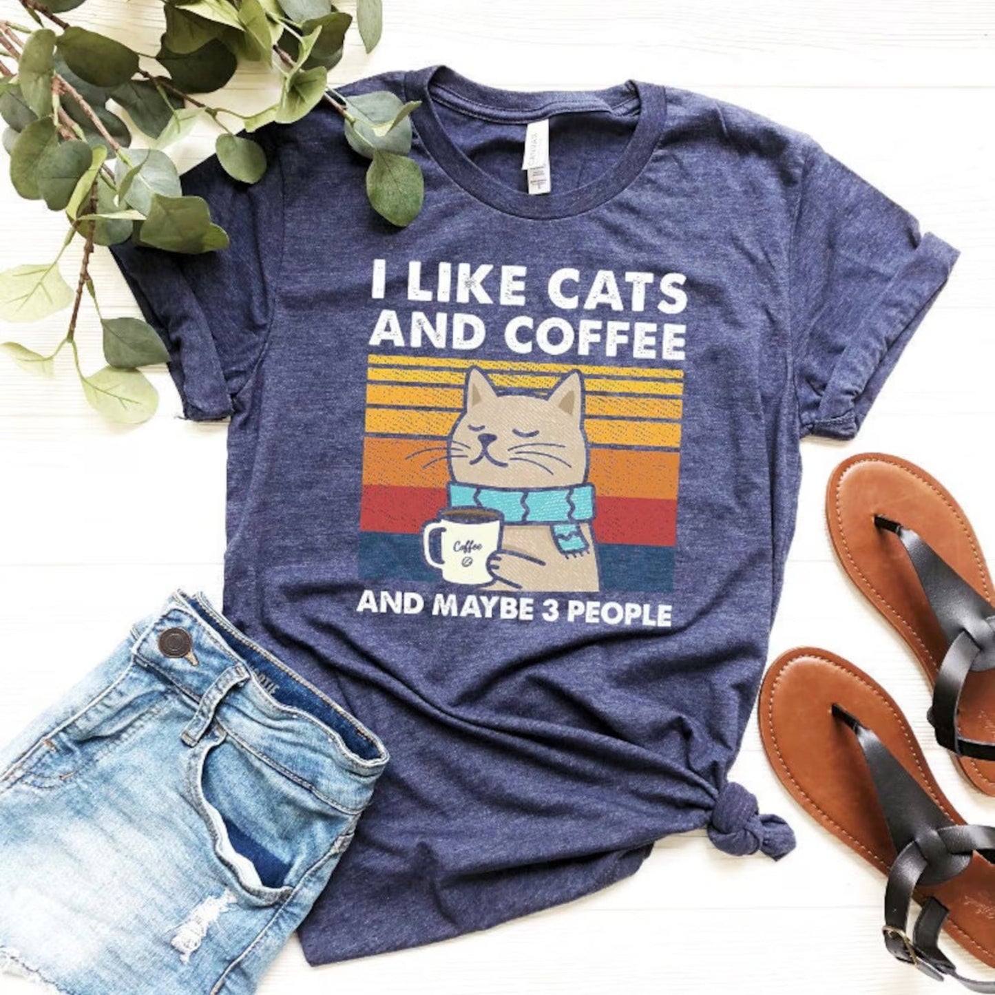 Ich mag Katzen und Kaffee Shirt - Retro Kaffee Katzen T-Shirt