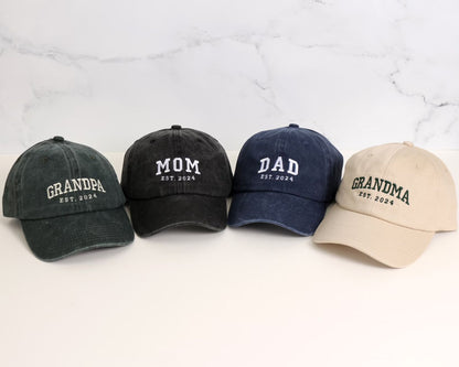 Personalisierte bestickte Mütze, Geschenk für neue Mama, Papa, Oma, Opa, Muttertagsgeschenk