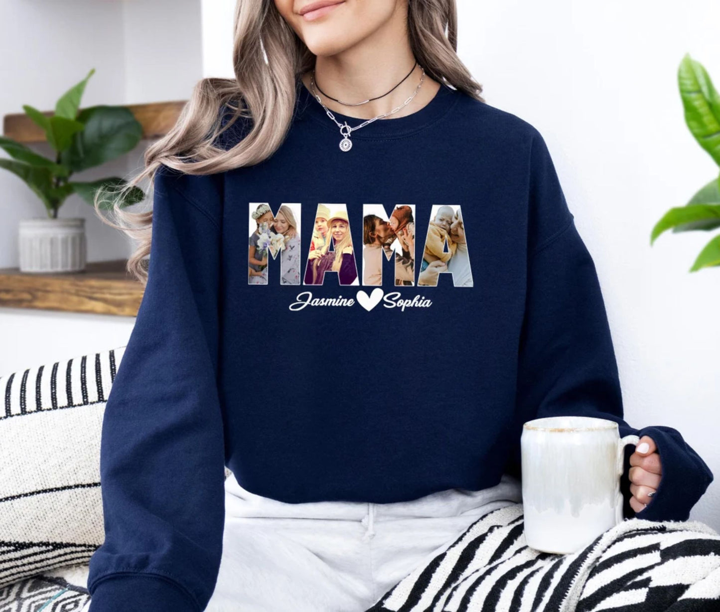 Personalisiertes Foto Mama-Sweatshirt, Individueller Mama-Pullover mit Kindernamen