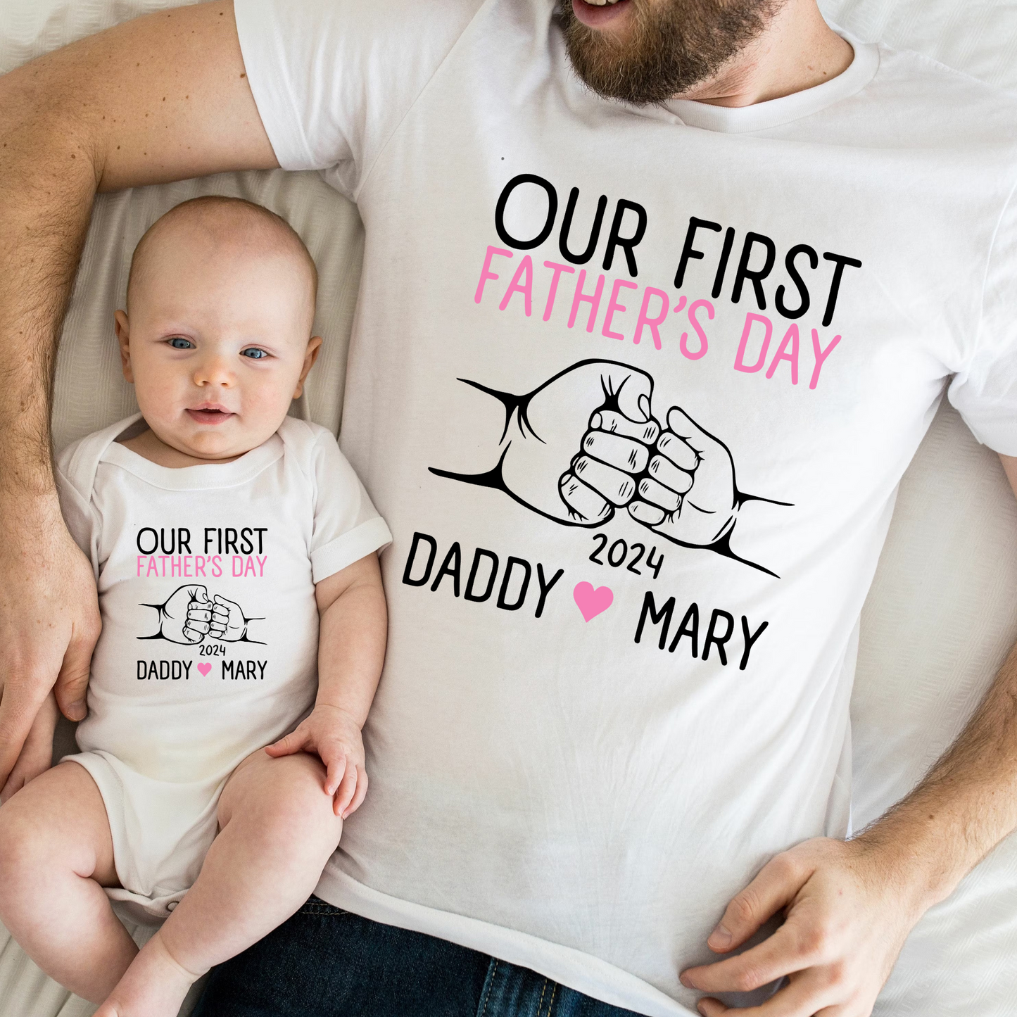 Unser Erster Vatertag - Personalisiertes Vater-Kind-T-Shirt