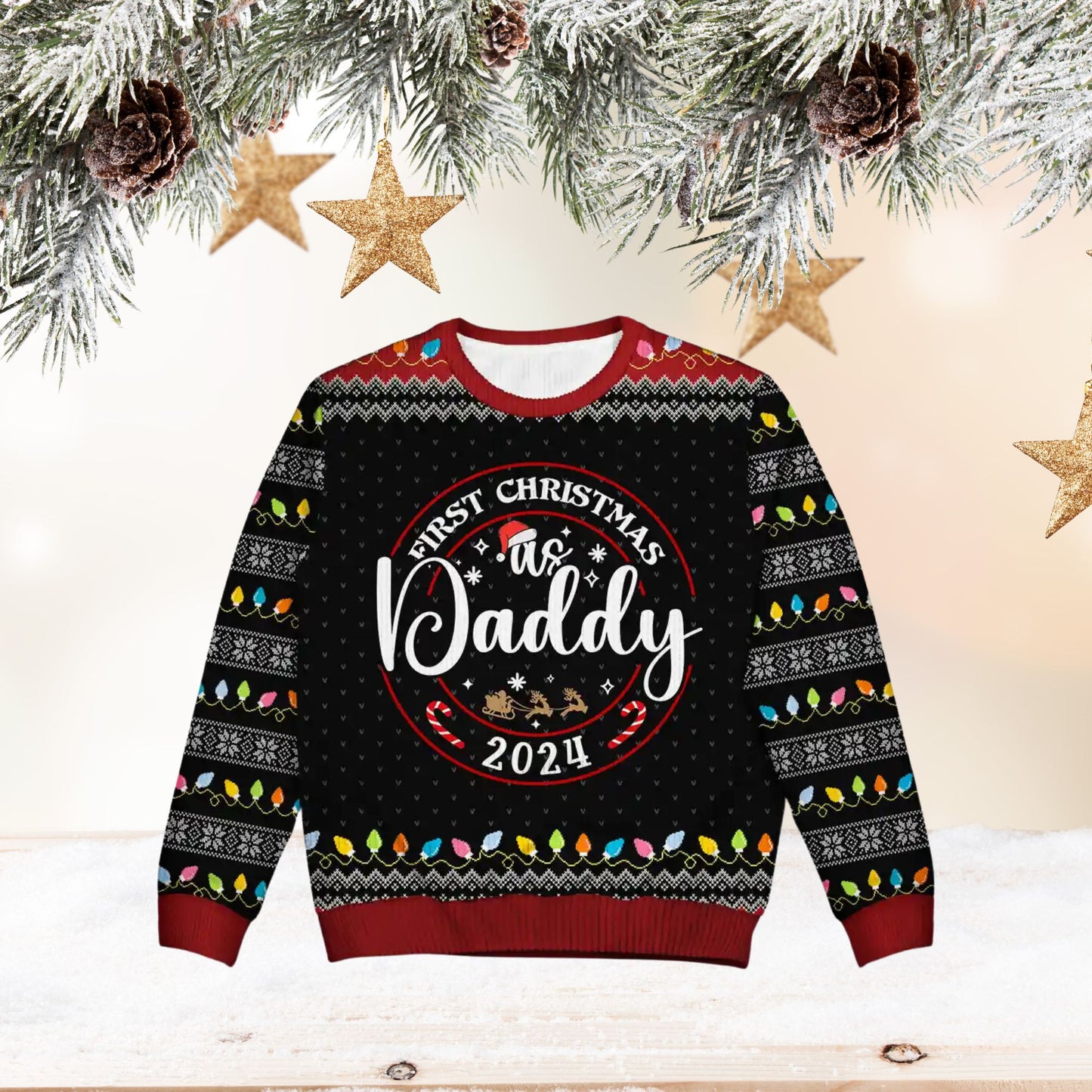 Erstes Weihnachten als Weihnachtsfamilie - Personalisierter Unisex-Hässlicher Pullover