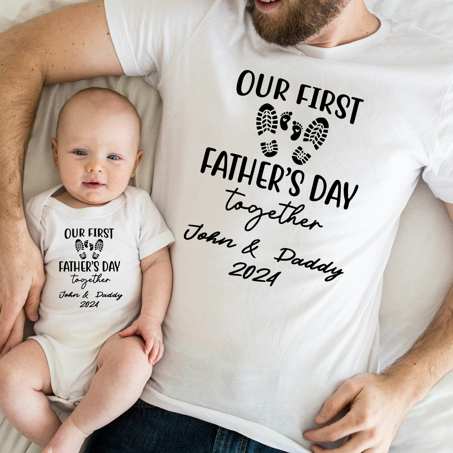 Unser Erster Vatertag - Personalisiertes T-Shirt für Vater und Kind