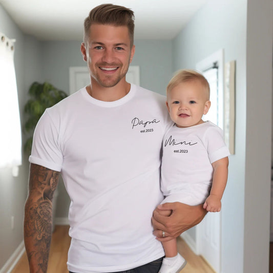 Daddy & Me: Dad and Mini Matching Shirts, Personalized Dad T-Shirt and Baby Bodysuit