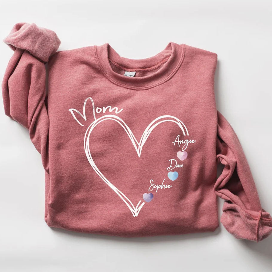 Personalisierter Mama-Sweatshirt mit Herz und Kindernamen