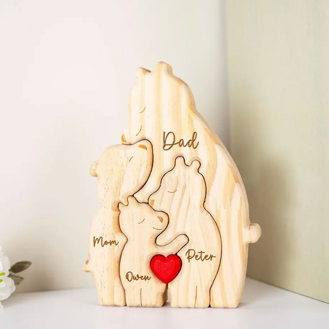 Personalisierte Holz Deko Bären Familie mit Namen – Geschenk für Mama & Papa