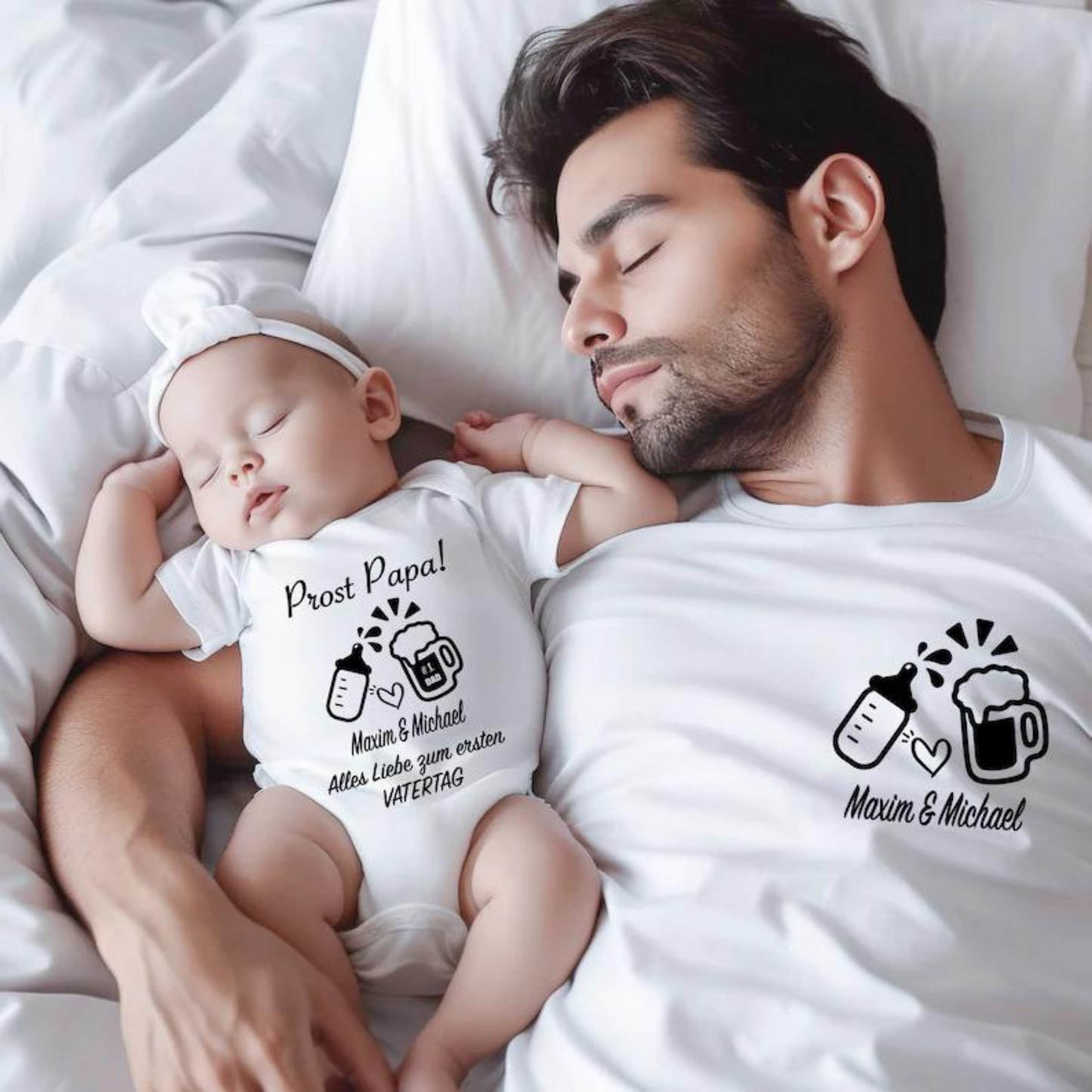 "Vater-Baby Prost" Personalisiertes T-Shirt-Duo - Geschenk zum Vatertag