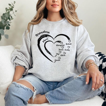 Personalisiertes Oma-Herz Sweatshirt mit den Namen der Enkelkinder, Geschenk für Oma