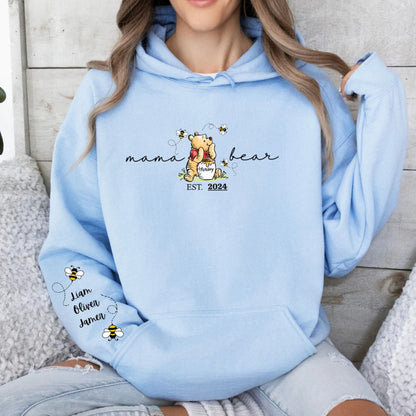 Personalisierte Mama Bär Hoodie, Mama Est mit Kindername auf dem Ärmel Sweatshirt