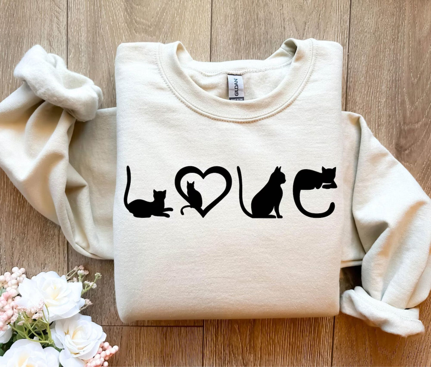 Schwarzes Katzen-Sweatshirt, Geschenk für Katzenliebhaber