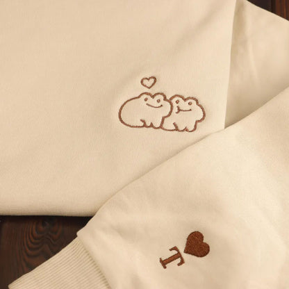 Personalisiertes Frosch-Pärchen Hoodie bestickt – Couple Hoodie mit Namen