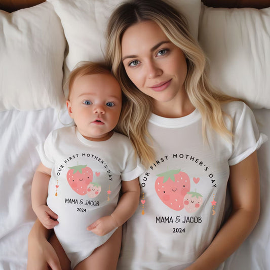 First Mother's Day Matching Mom And Baby Shirt And Bodysuit