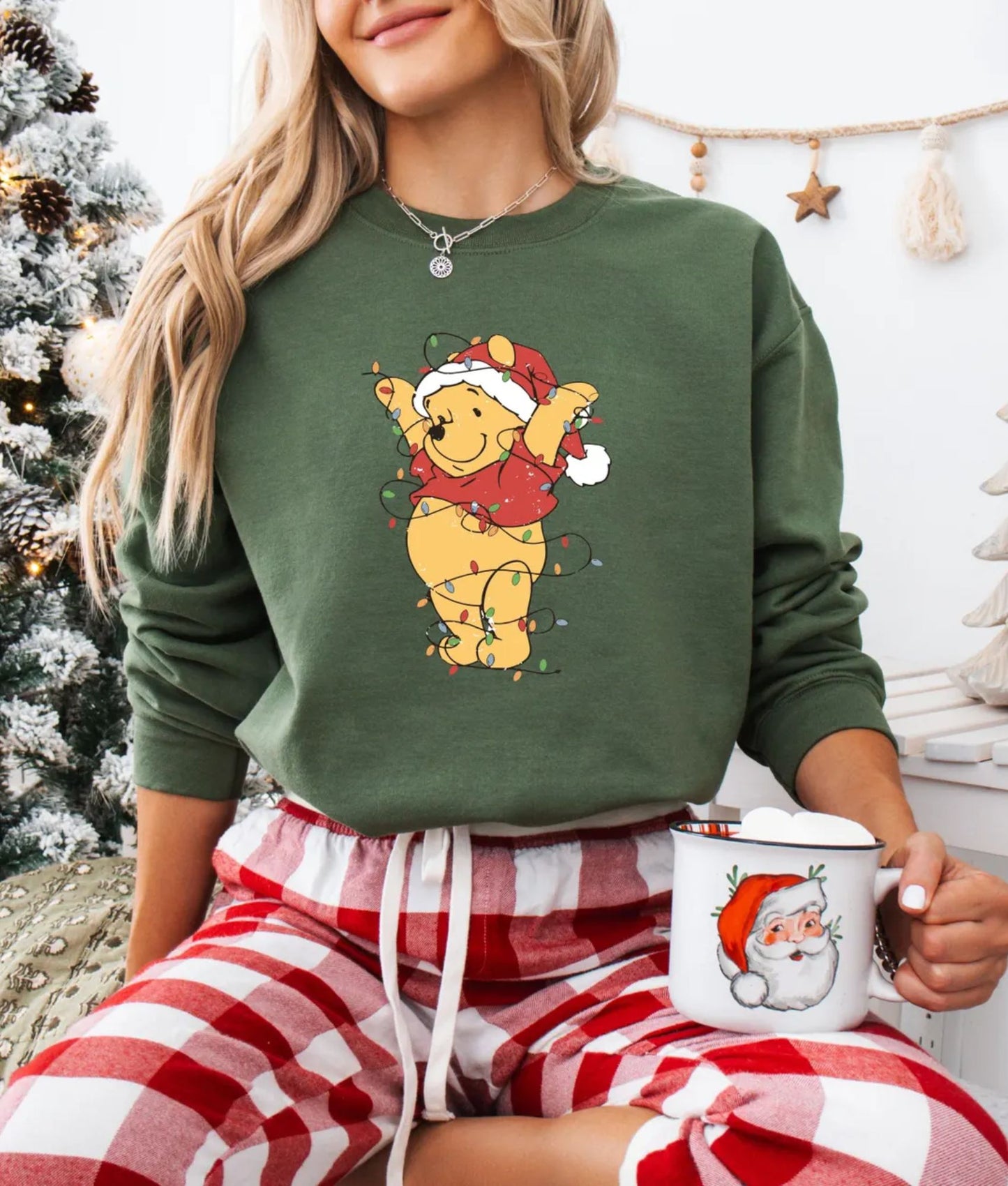 Vintage Pooh Weihnachtslicht Sweatshirt - Weihnachtslichter Hoodie