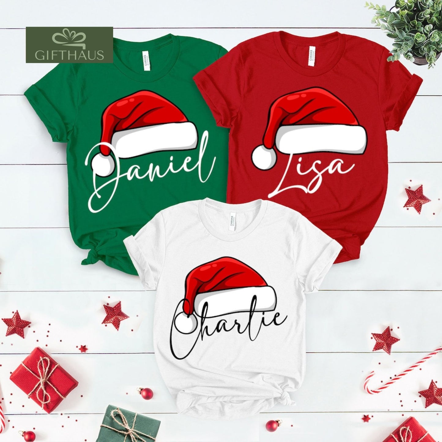 Passende Familien-Weihnachtsshirts - Personalisiertes Weihnachts-Shirt mit Namen für die Familie