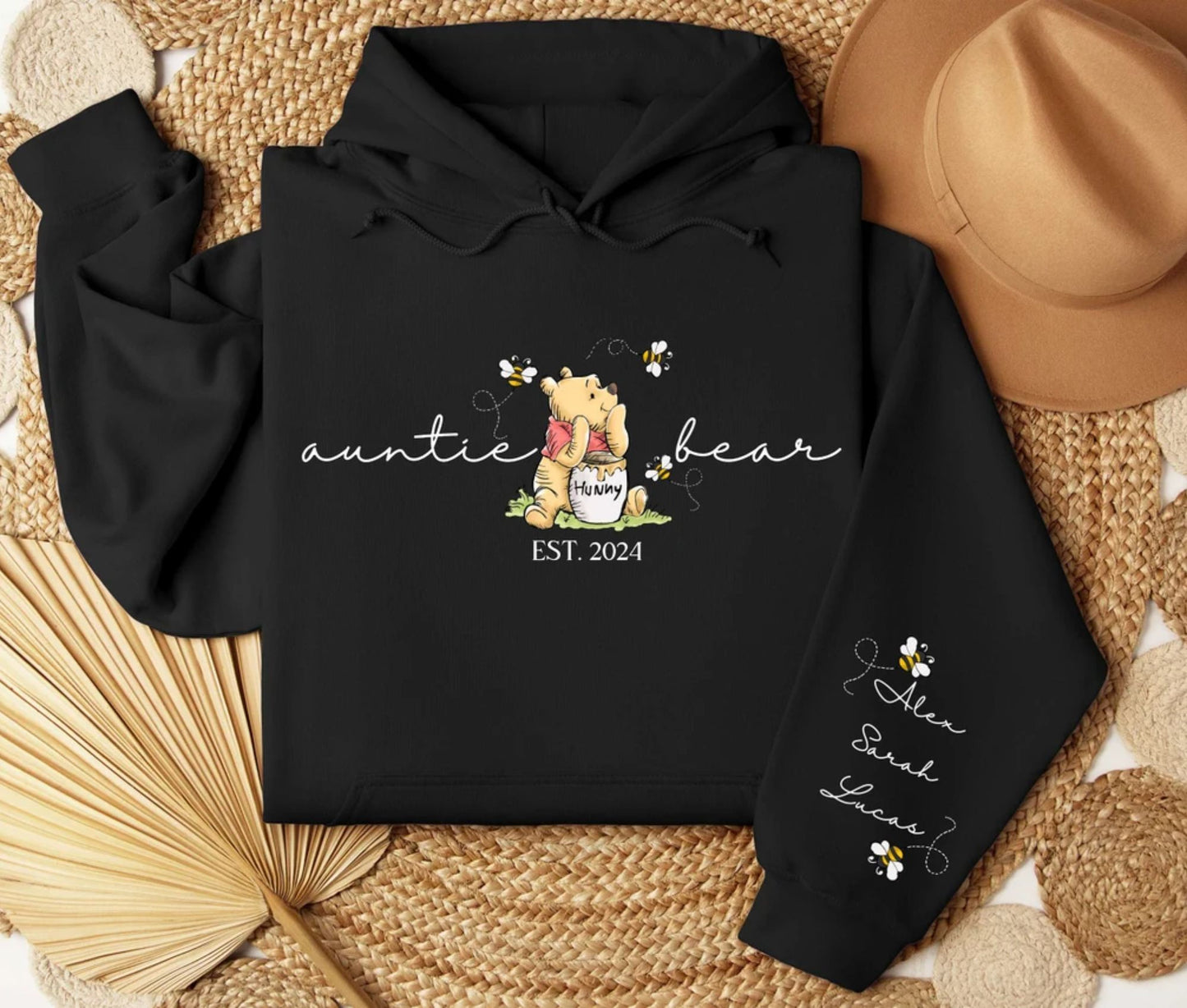 Personalisiertes Tante-Bär-Sweatshirt mit Namen der Kinder auf dem Ärmel - Individuelles Geschenk für Tante