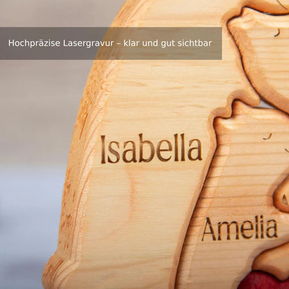 Individuell graviertes Holz-Bären-Familienpuzzle. Ideal für Jubiläen & als Heimdekoration