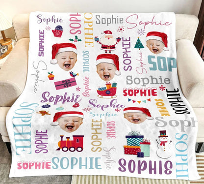 Personalisierte Weihnachtsdecke mit Foto und Namen - Individuelle Decke für Kinder, Weihnachtsgeschenk