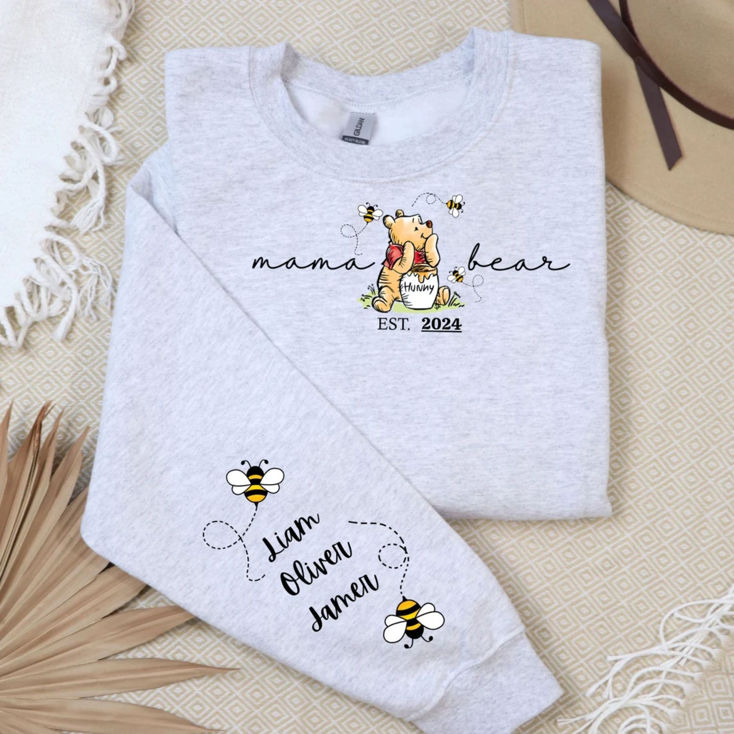 Personalisierte Mama Bär Hoodie, Mama Est mit Kindername auf dem Ärmel Sweatshirt