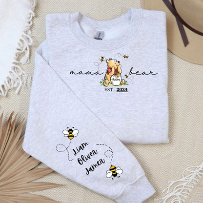 Personalisierte Mama Bär Hoodie, Mama Est mit Kindername auf dem Ärmel Sweatshirt