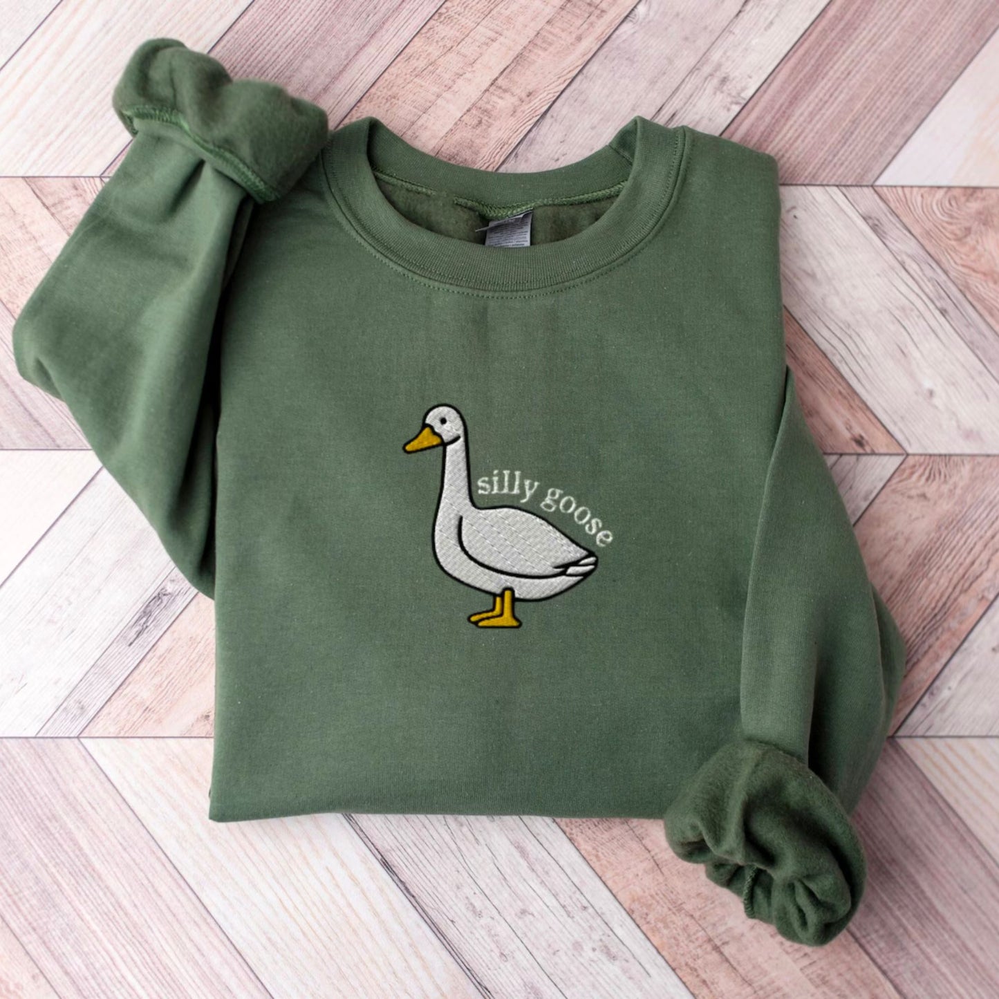 Embroidered Silly Goose Sweatshirt, Embroidered Goose Crewneck Hoodie