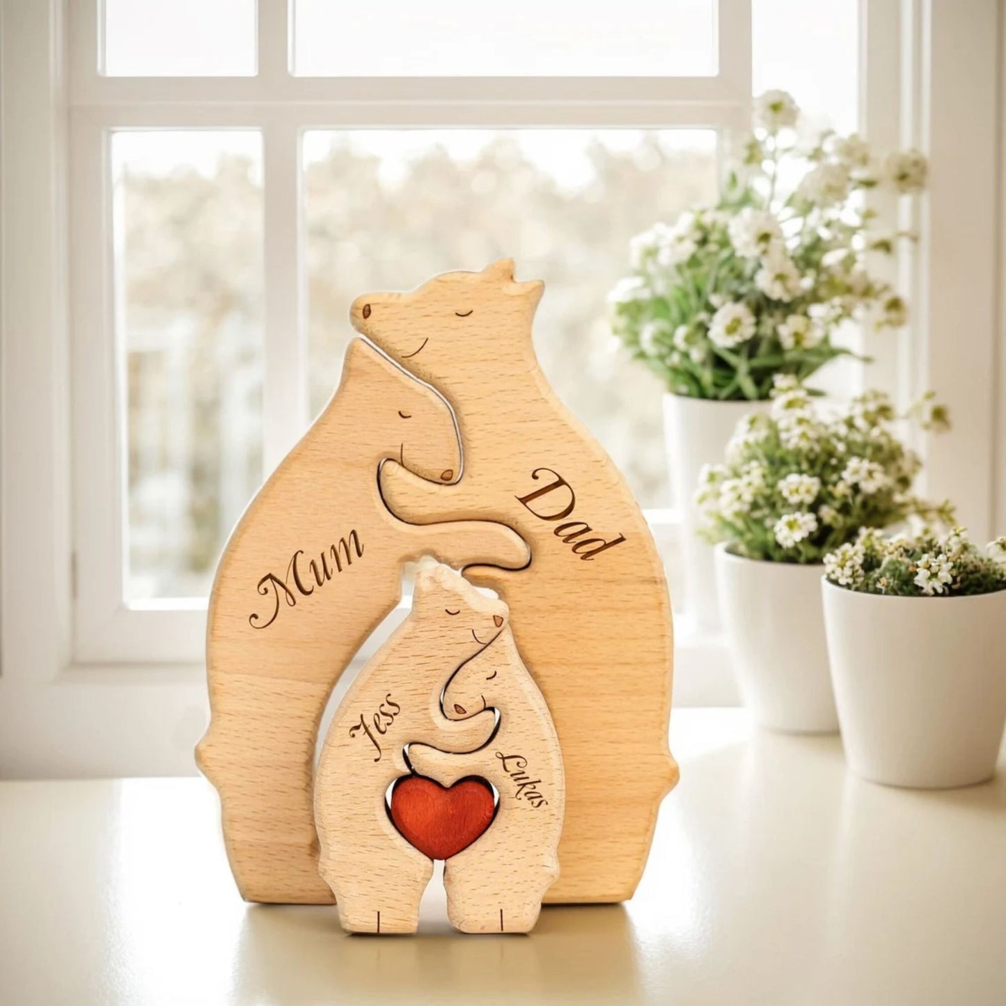 Bear Family Wooden Puzzle - Custom Family Name Gift for Parents and Children