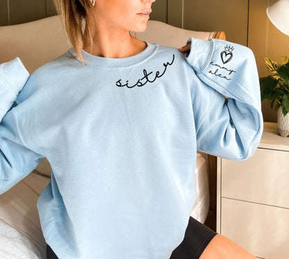 Individuelles Schwester-Sweatshirt, Personalisierter Schwester-Hoodie mit Namen