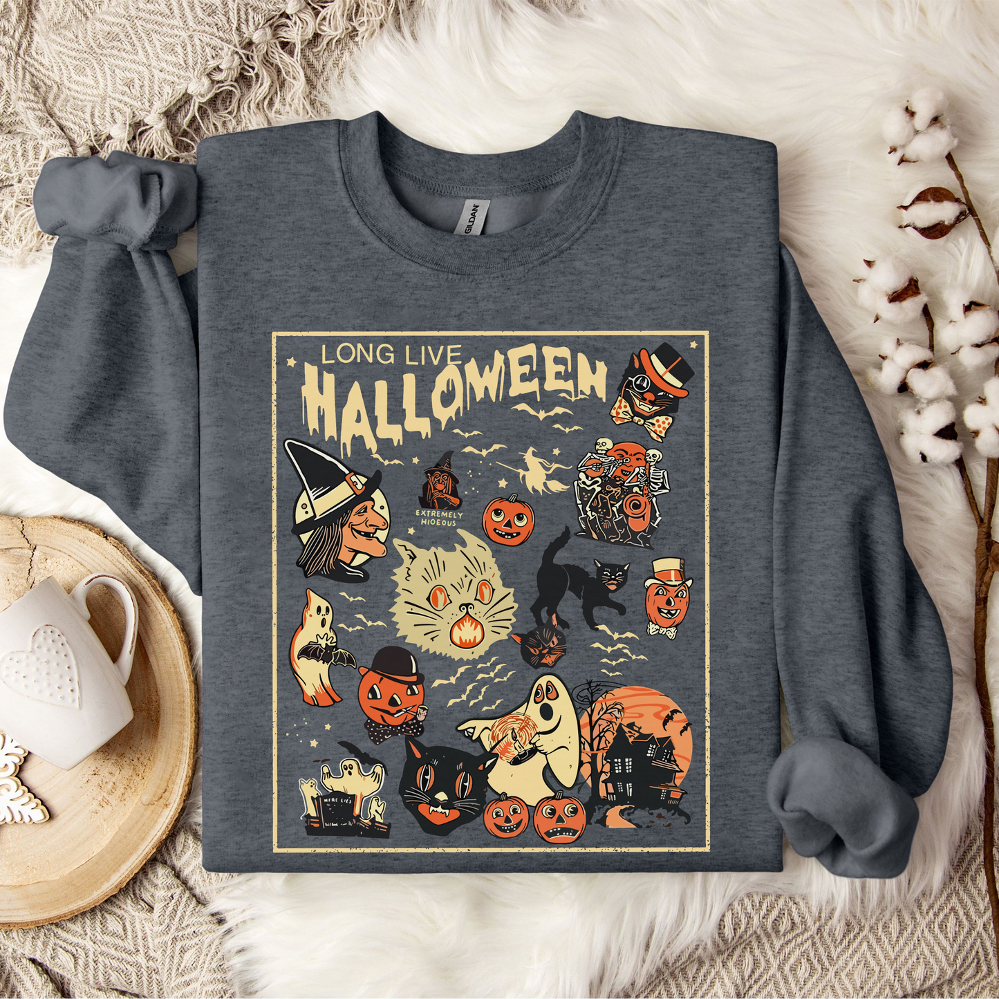 Retro-Halloween-Design Schwarze Katze Herbst