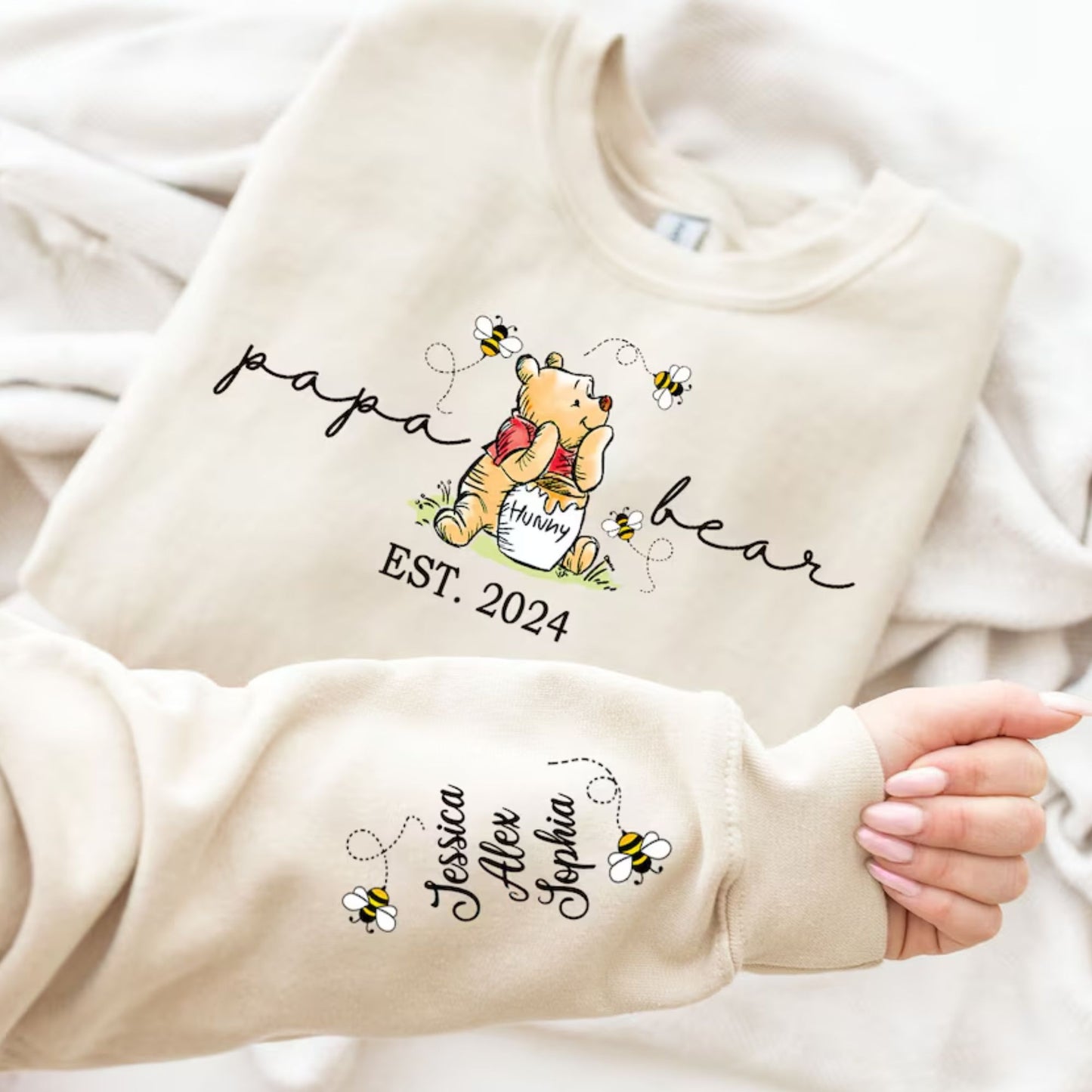 Personalisierter Papa-Bär Pullover, Daddy Est mit Kindernamen am Ärmel