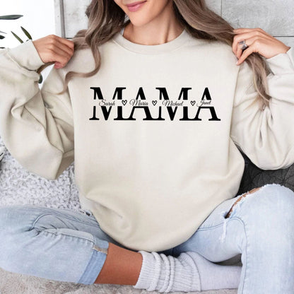 Personalisierter Mama-Sweatshirt mit Namen der Kinder, Individueller Pullover für Mama, Geschenk für Mama