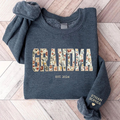 Besticktes Sweatshirt mit Blumenmotiv für Oma, Geschenk für Großmutter