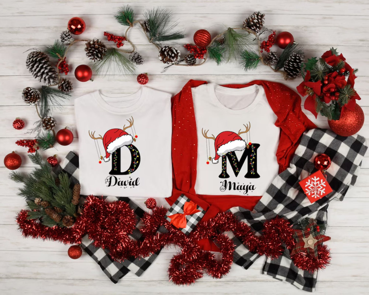 Familien Weihnachtsnamensshirt - Monogrammiertes Familien Weihnachtsshirt