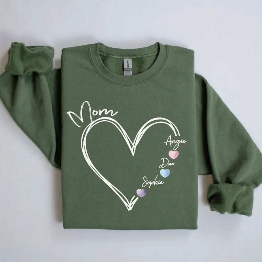 Personalisierter Mama-Sweatshirt mit Herz und Kindernamen