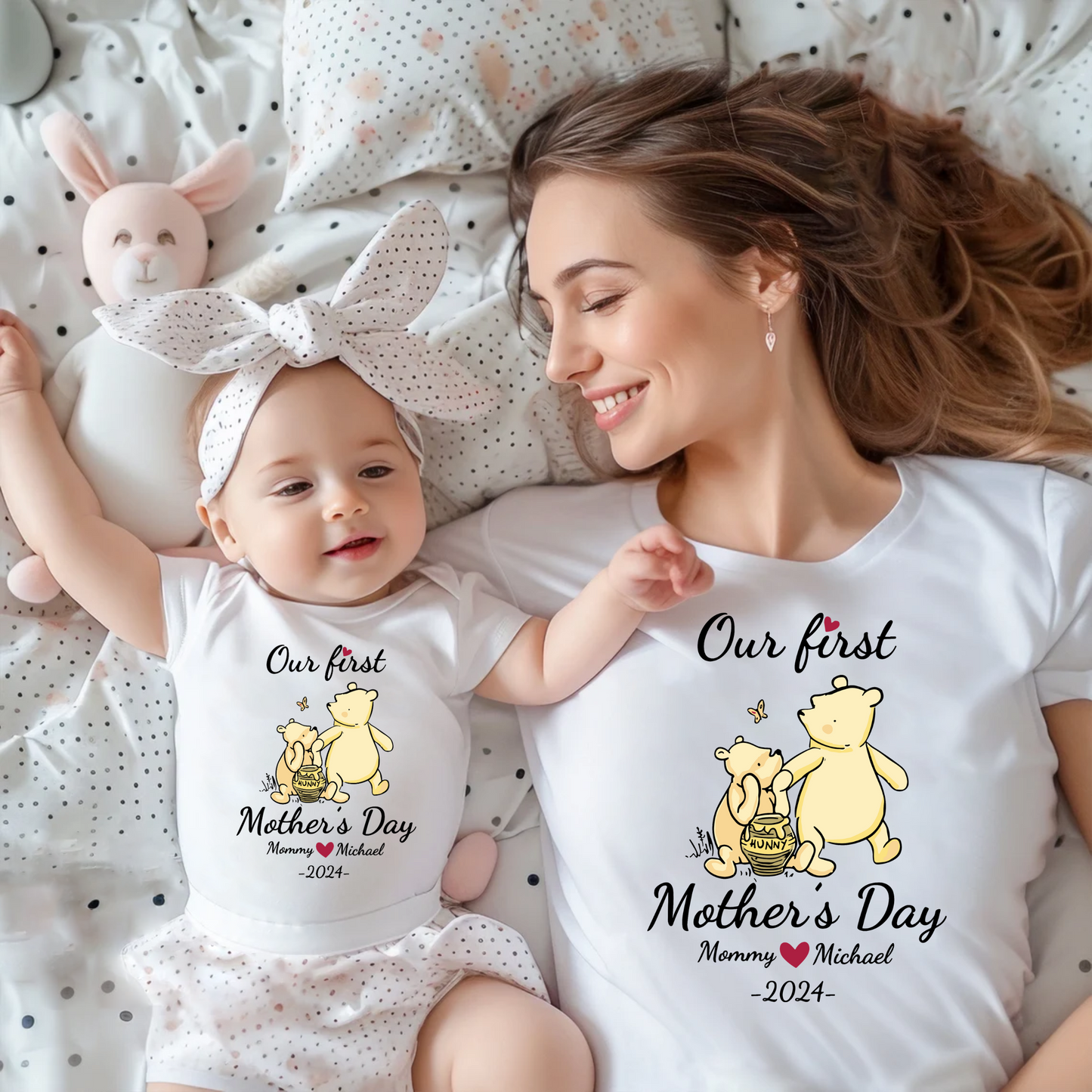 Personalisiertes Winnie Pooh Erstes Muttertag Shirt – Mit Name und Jahr