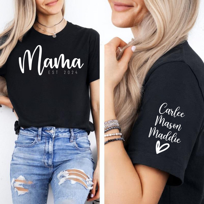 Personalisiertes 'Mama EST 2024' Sweatshirt mit Namen auf den Ärmeln