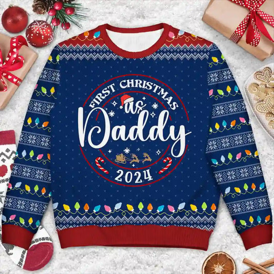 Erstes Weihnachten als Weihnachtsfamilie - Personalisierter Unisex-Hässlicher Pullover