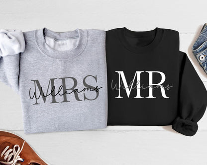 Personalisierter Mr & Mrs Sweatshirt mit Namen – Flitterwochen- und Hochzeitsgeschenk für Paare