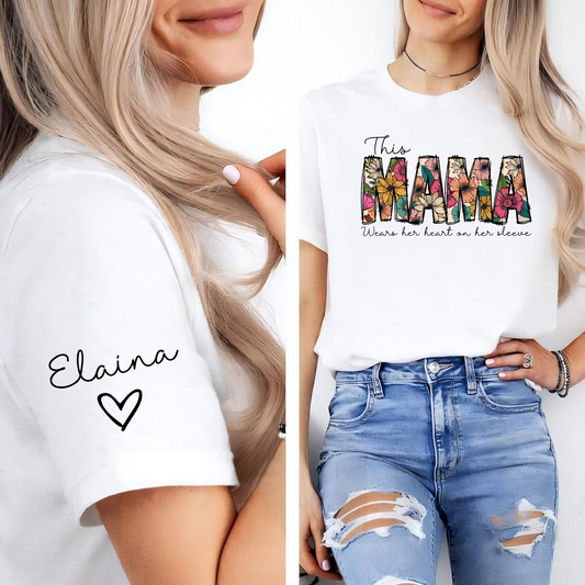 Personalisiert Mama Shirt mit Kindernamen auf dem Ärmel - Geschenk für Mama