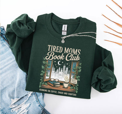 Tired Moms Book Club Sweatshirt, Lustiger Mama Pullover für Buchliebhaberinnen & Kaffeefans