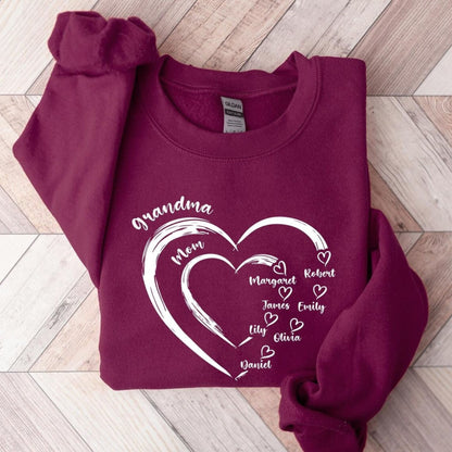 Personalisiertes Oma-Herz Sweatshirt mit den Namen der Enkelkinder, Geschenk für Oma