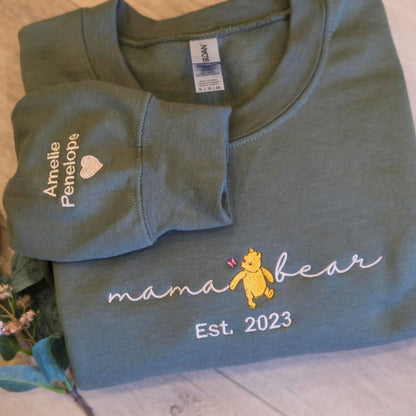 Personalisiertes Besticktes Mama Bären Sweatshirt mit Kindernamen