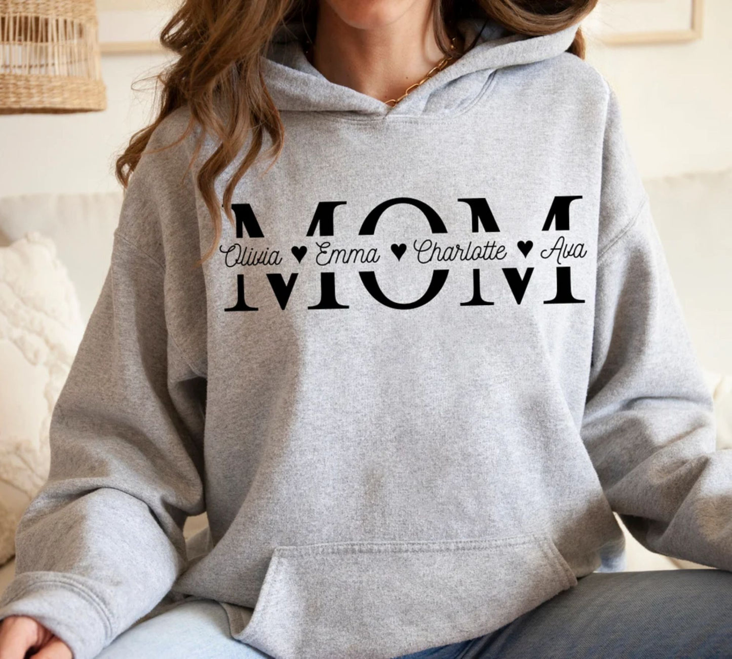 Personalisiertes Mama-Sweatshirt mit Kindernamen, Individueller Mama-Hoodie